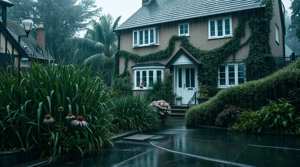 English home and its overgrown front garden