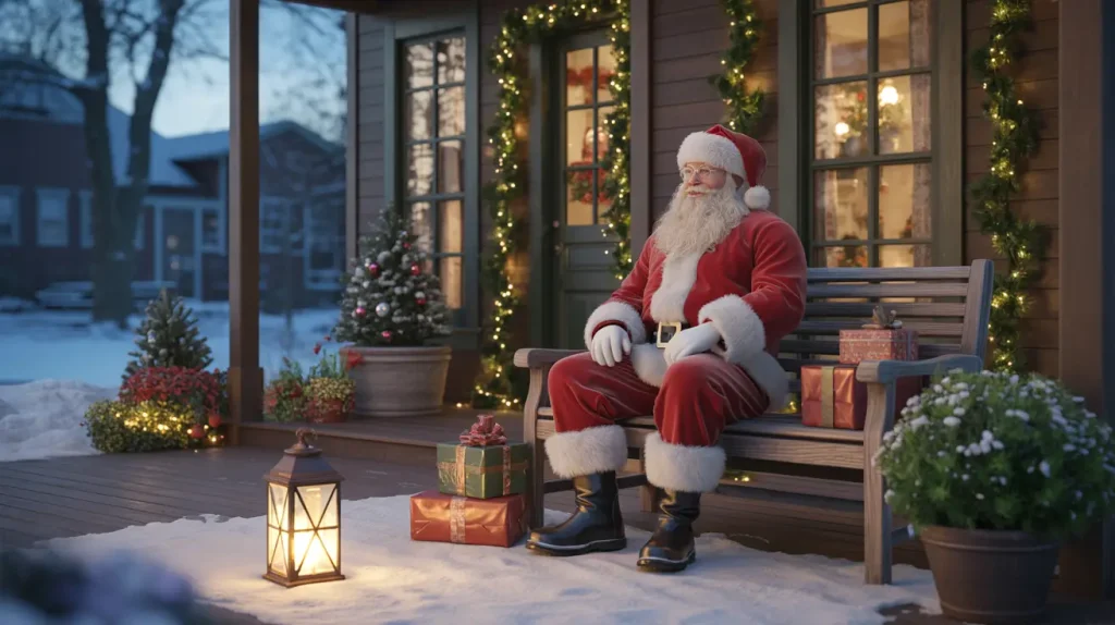 christmas outdoor garden ideas santa sitting