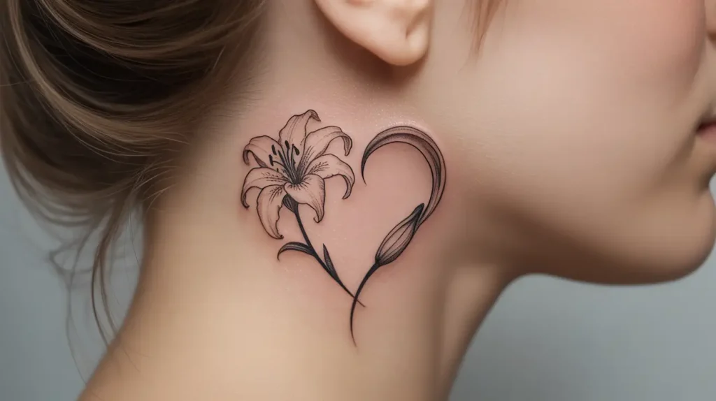 heart design lily tattoo idea