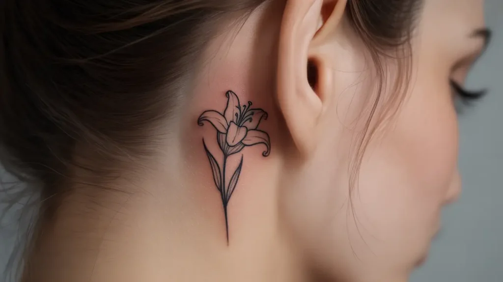 lilies tattoo behind the ear