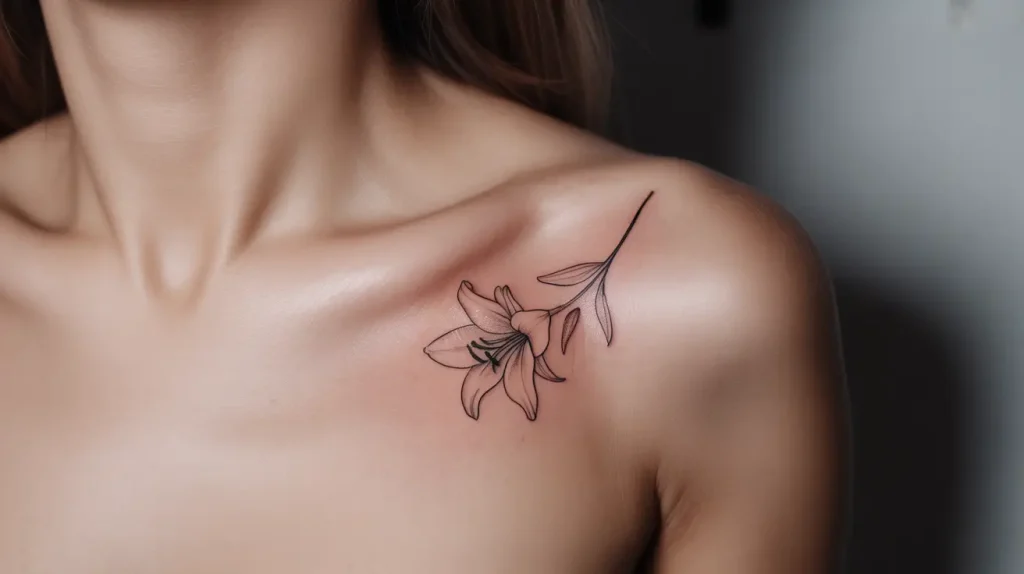 lilies tattoo for females collarbone