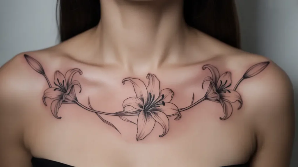 lilies tattoo on collarbone