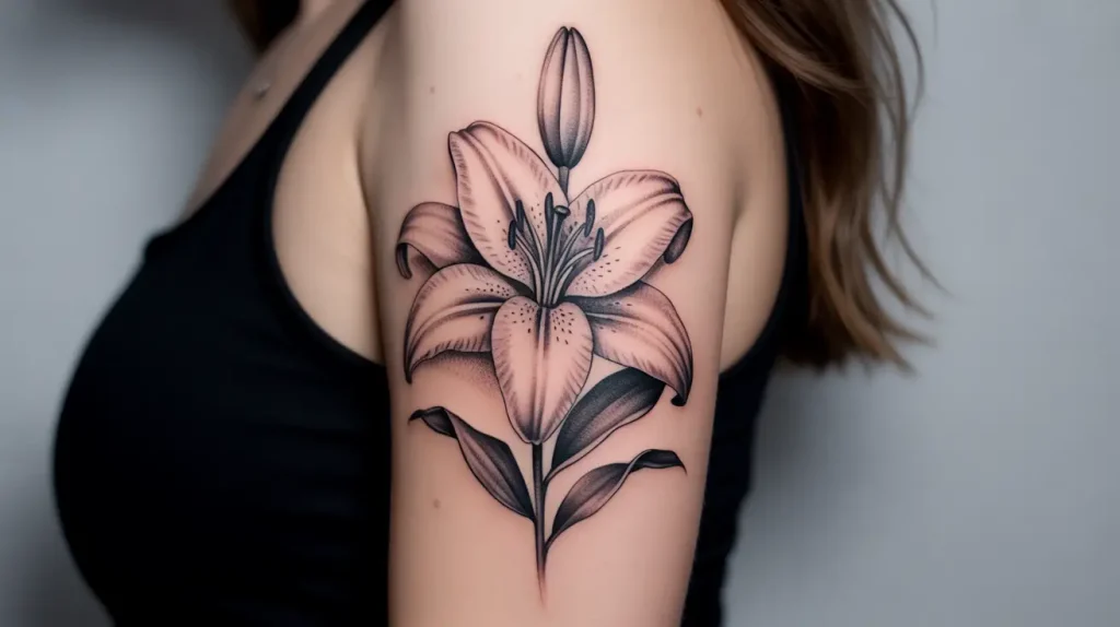 lilies tattoo onfemale upper arm