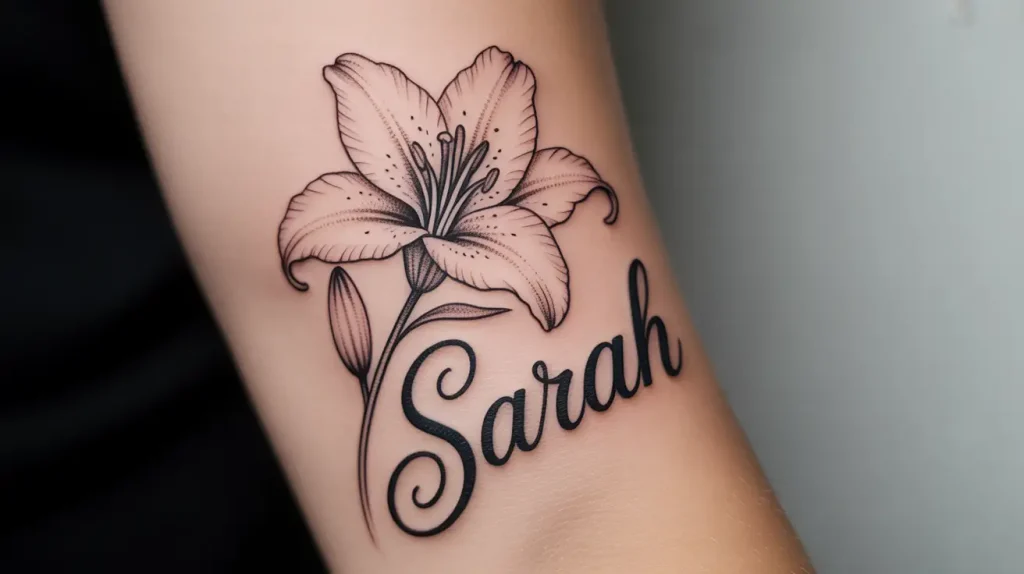 lily tattoo idea with name