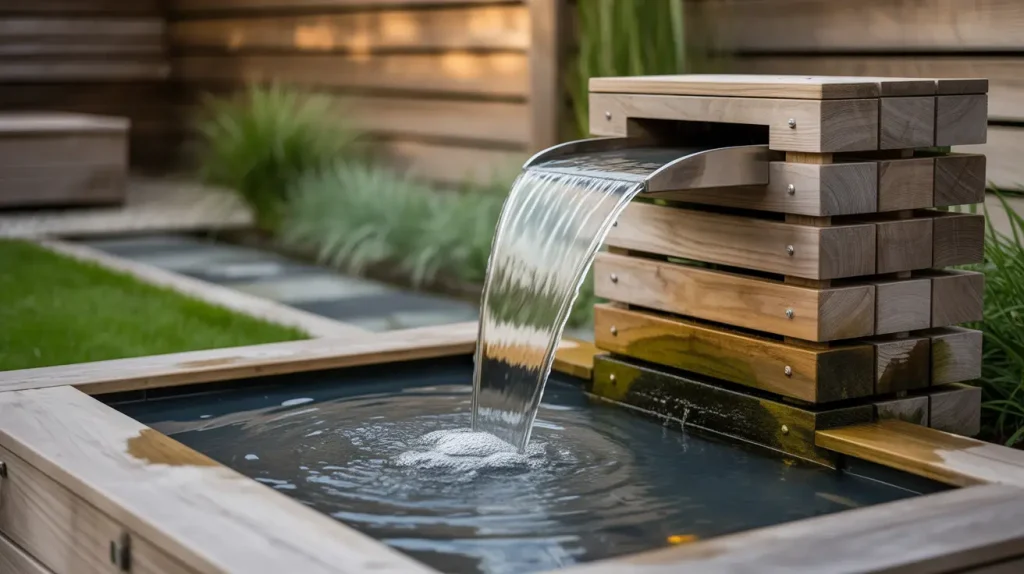 rock slat small garden waterfall ideas