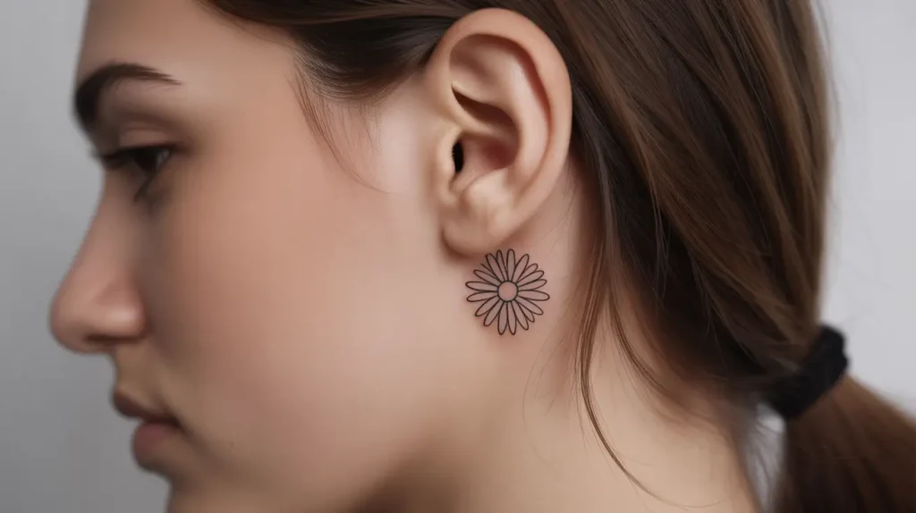 daisy tattoo behind ear