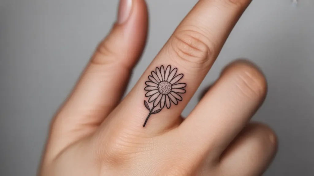 daisy tattoo on finger