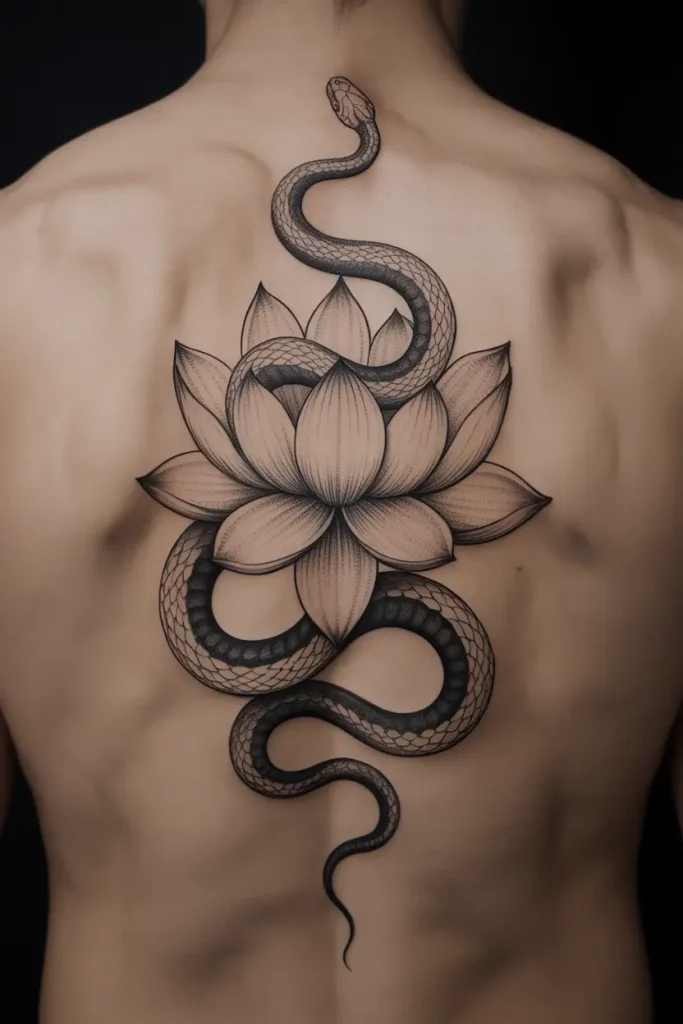 lotus flower tattoo on back