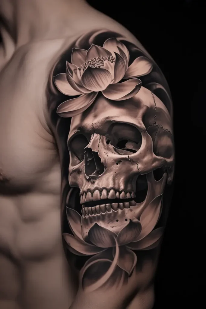 lotus flower tattoo  skull