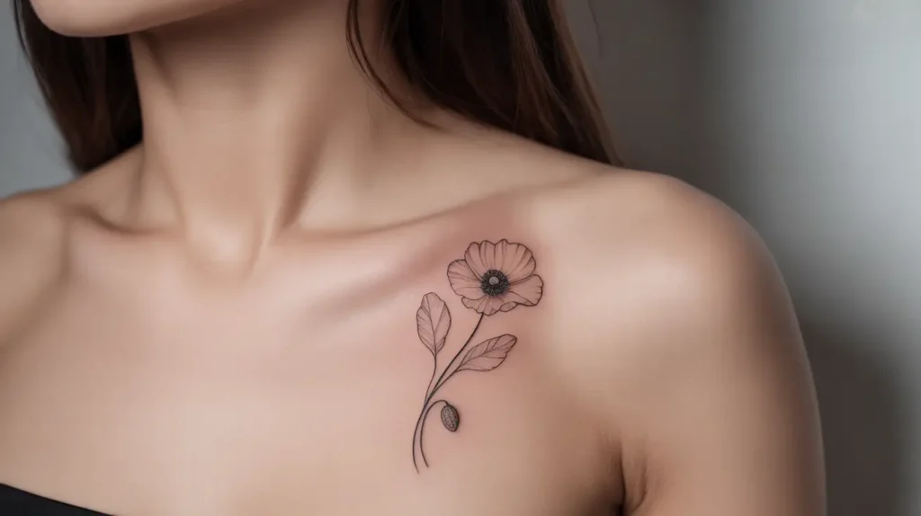 poppy flower tattoo ideas on collarbone