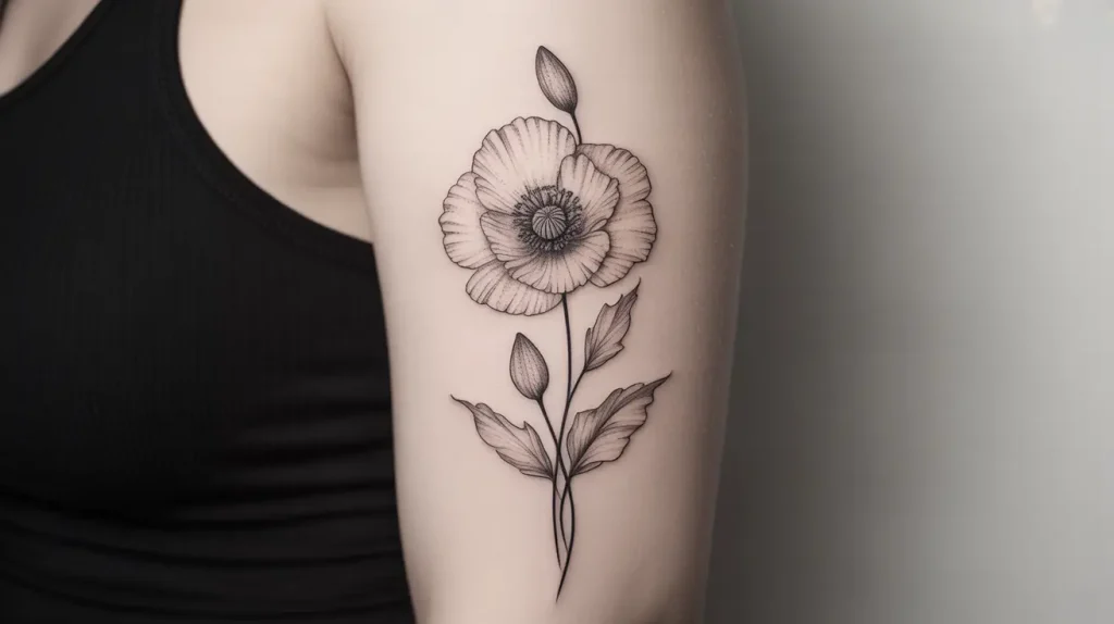 poppy flower tattoo ideas with black ink