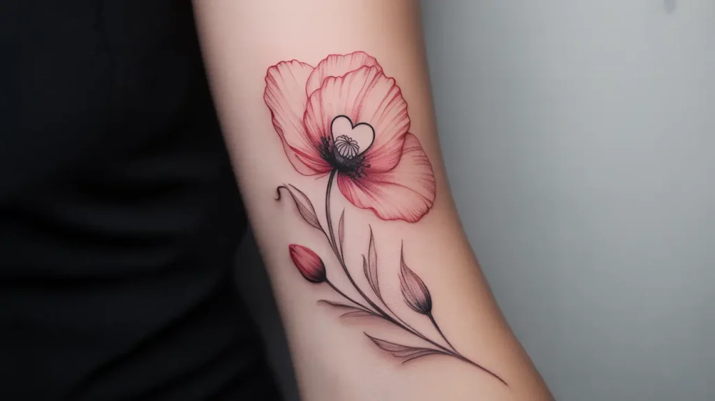 poppy flower tattoo ideas with heart