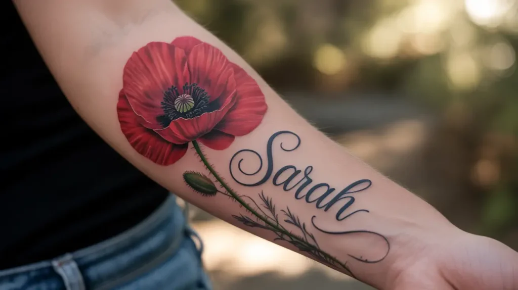 poppy flower tattoo ideas with name