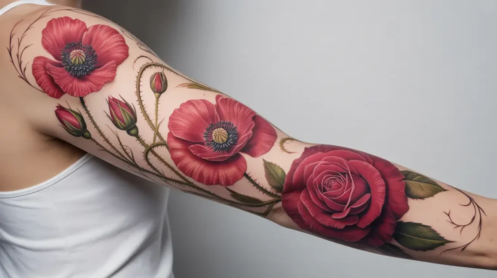 poppy flower tattoo ideas with rose flower ideas