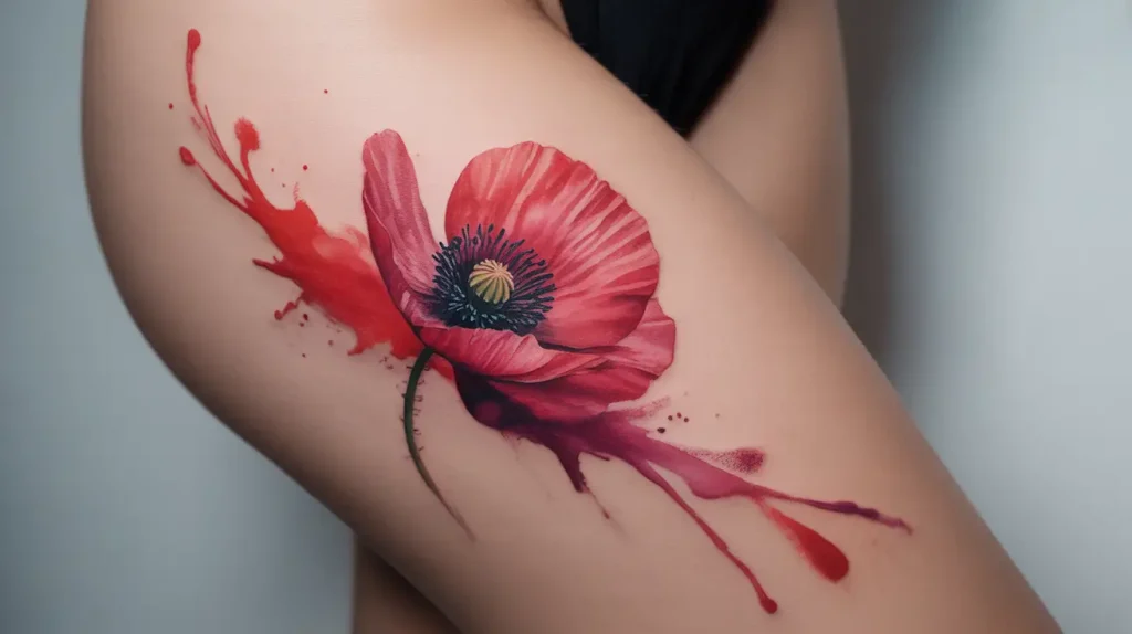 poppy flower tattoo ideas with water color