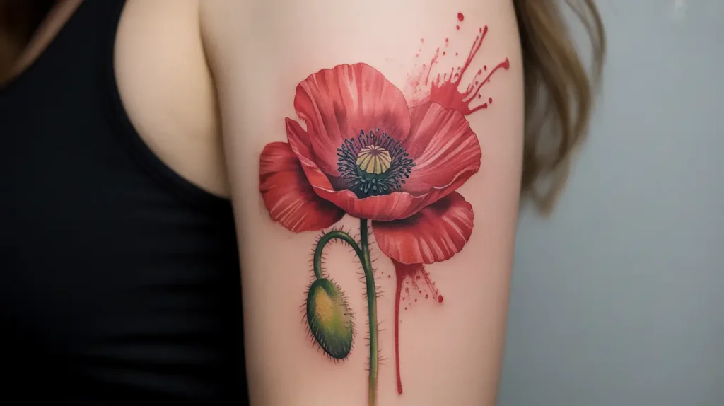 poppy flower tattoo ideas with watercolor
