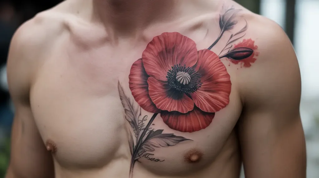 poppy flower tattoo men memorial