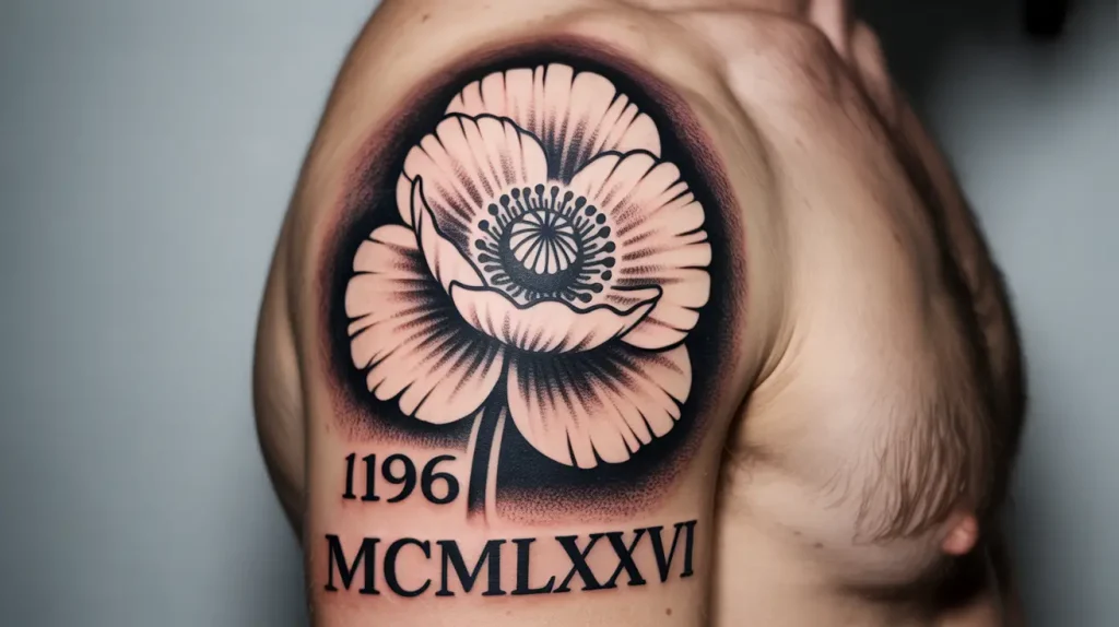 poppy flower tattoo men numeral
