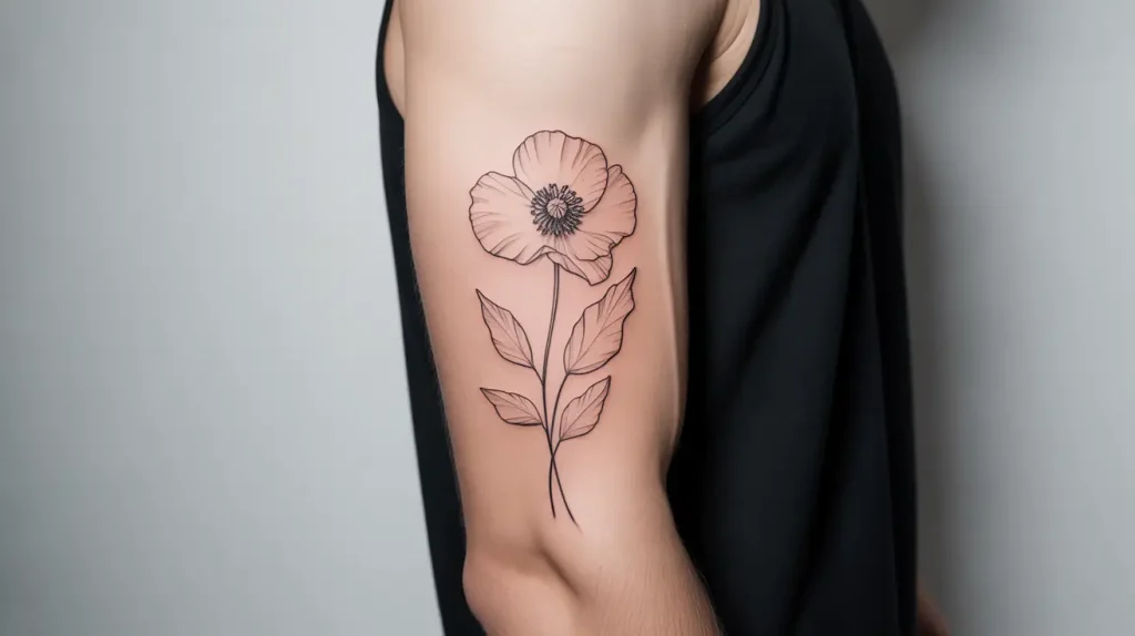 poppy flower tattoo men on arm