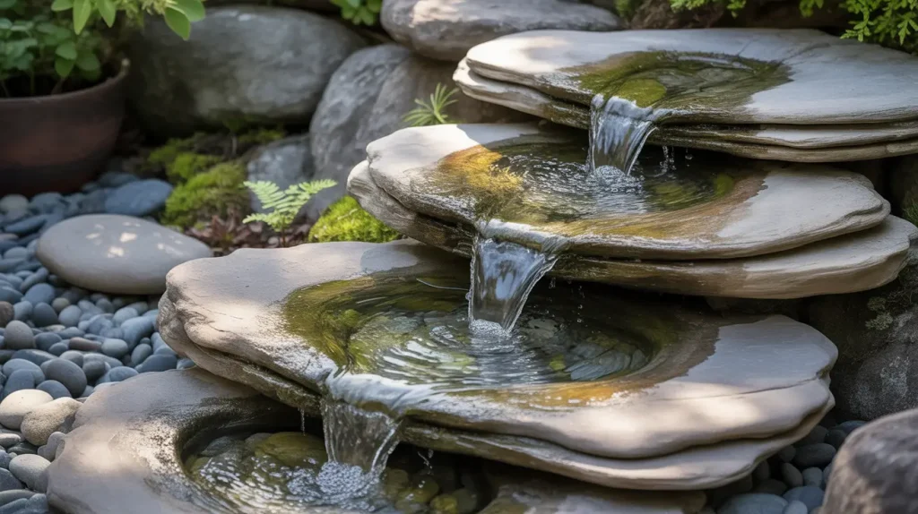 rock slat small garden waterfall ideas