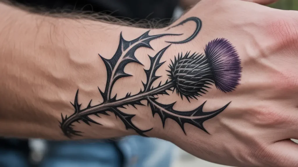 scottish thistle tatto men wrist