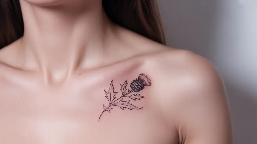 scottish thistle tattoo collarbone