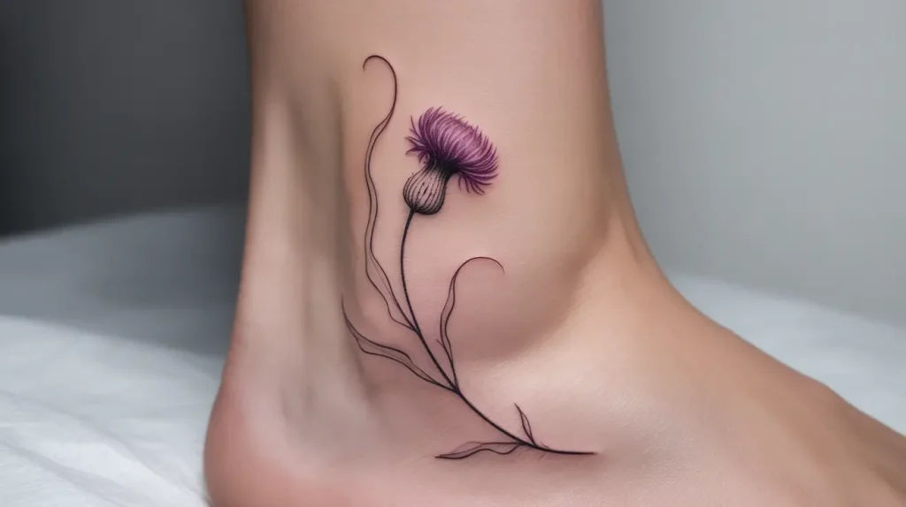 scottish thistle tattoo female ankle