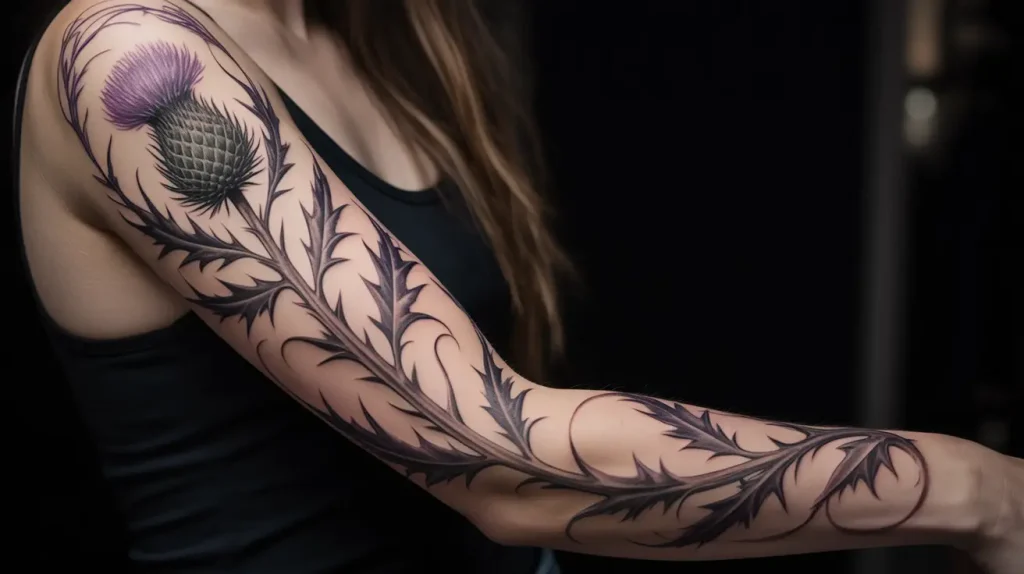 scottish thistle tattoo full sleeeve