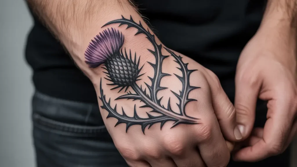 scottish thistle tattoo men wrist
