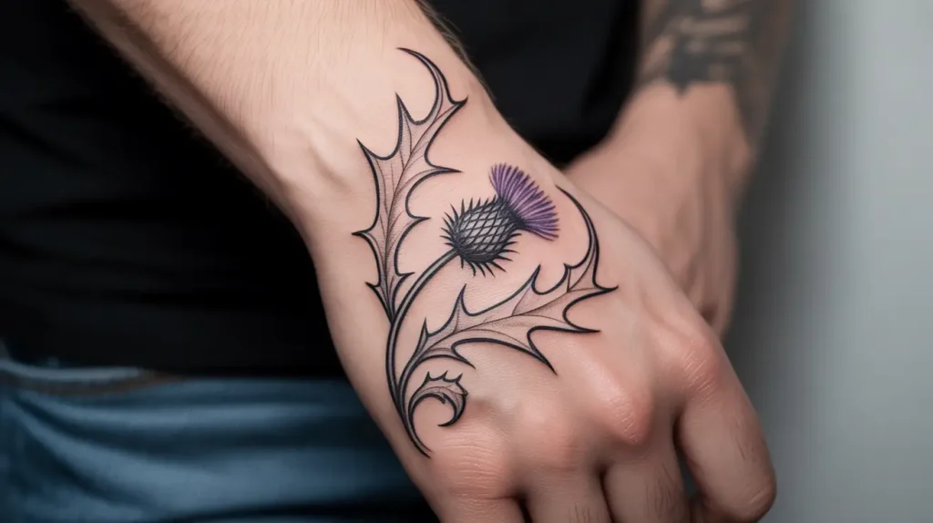 scottish thistle tattoo men wrist idea