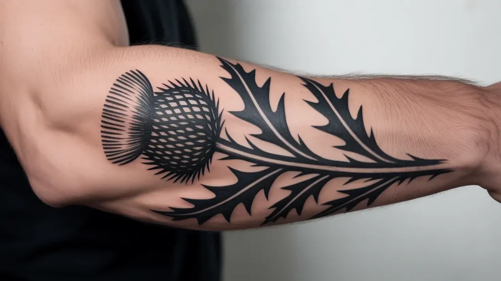 scottish thistle tattoo on men forearm