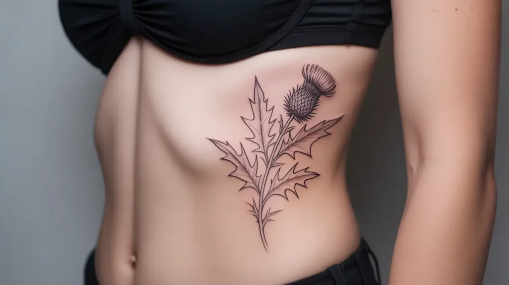 scottish thistle tattoo on ribs