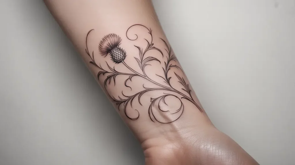 scottish thistle wrist tattoo