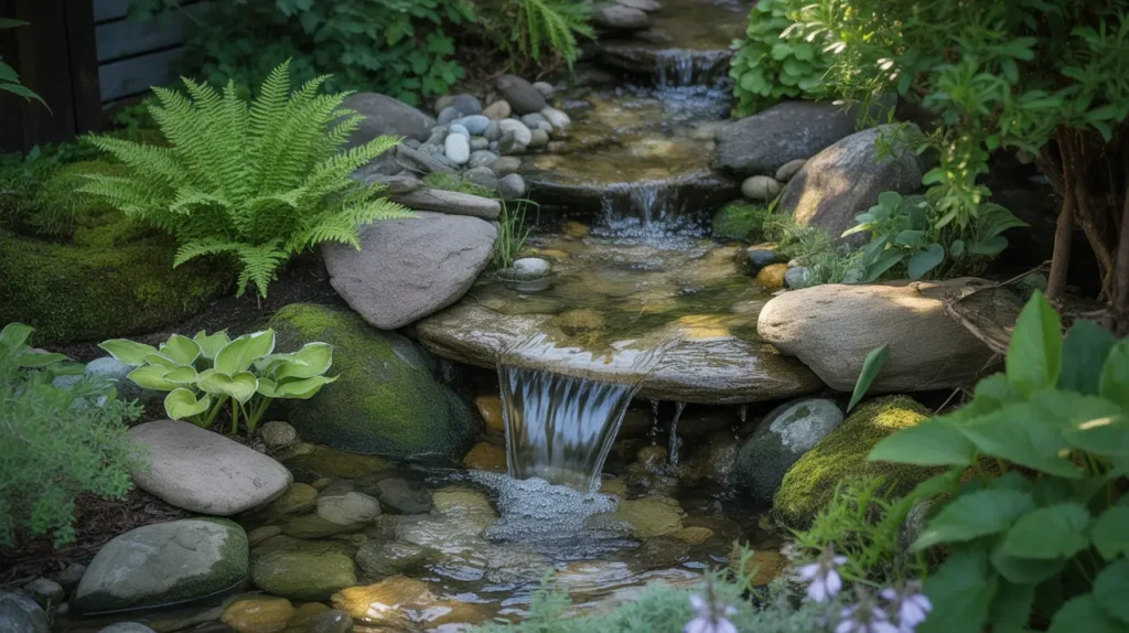 small garden waterfall ideas pebble stream