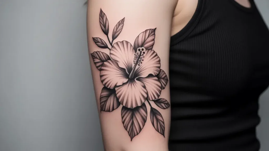 black-and-grey hibiscus tattoos