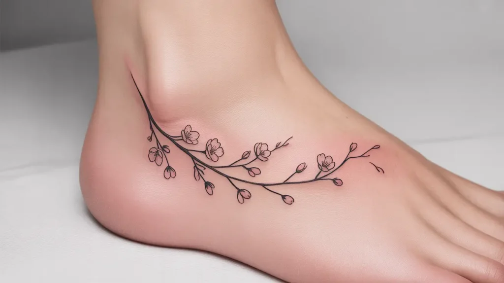 cherry blossom tattoo on ankle