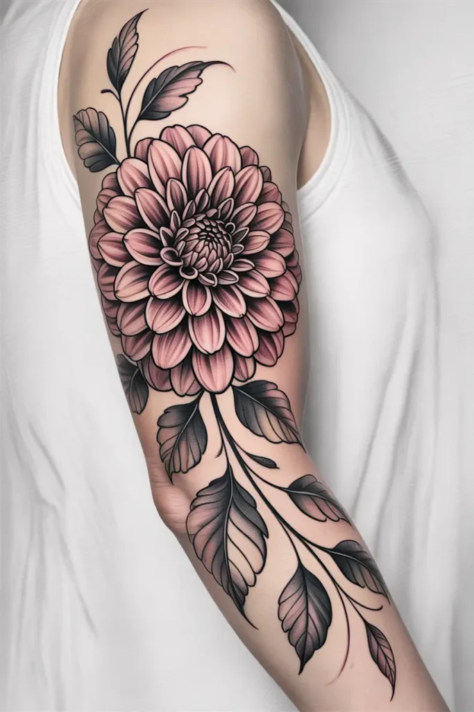 dahlia full sleeve tattoo