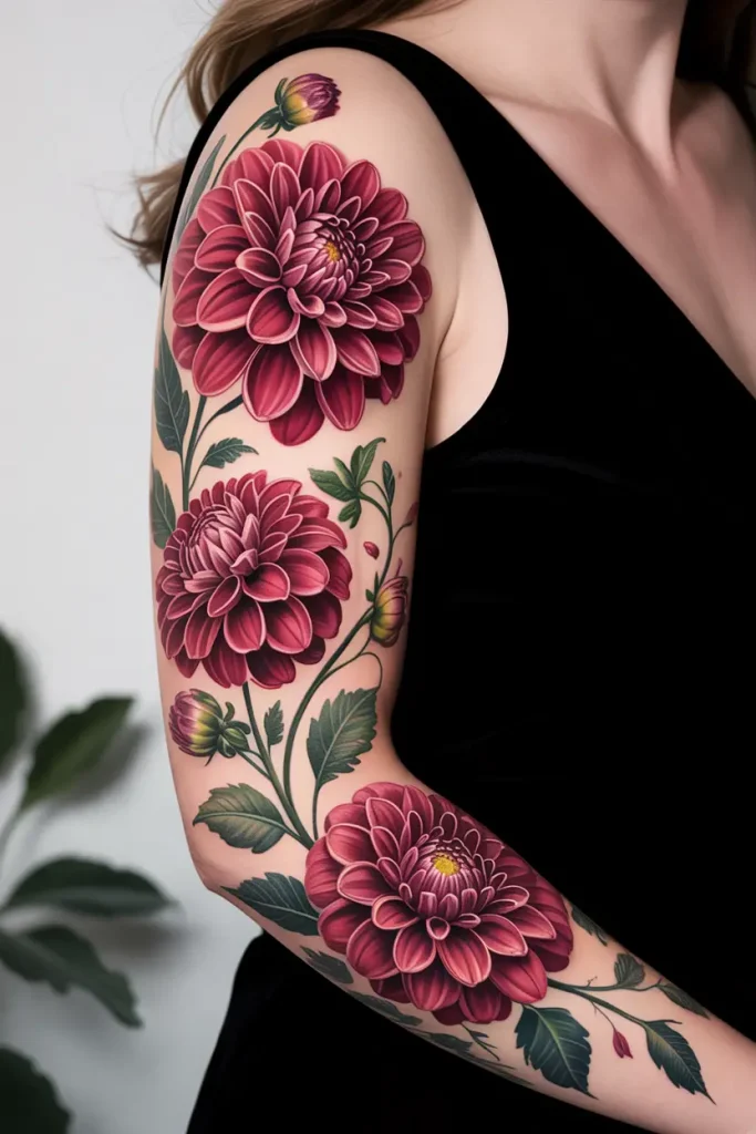 dahlia full sleeve tattoo design