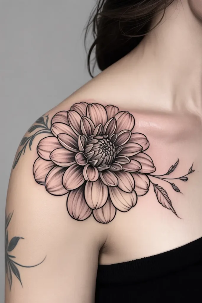 dahlia tattoo ideas on female shoulder