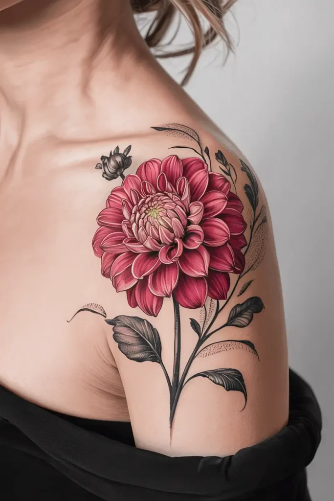 dahlia tattoo ideas on shoulder