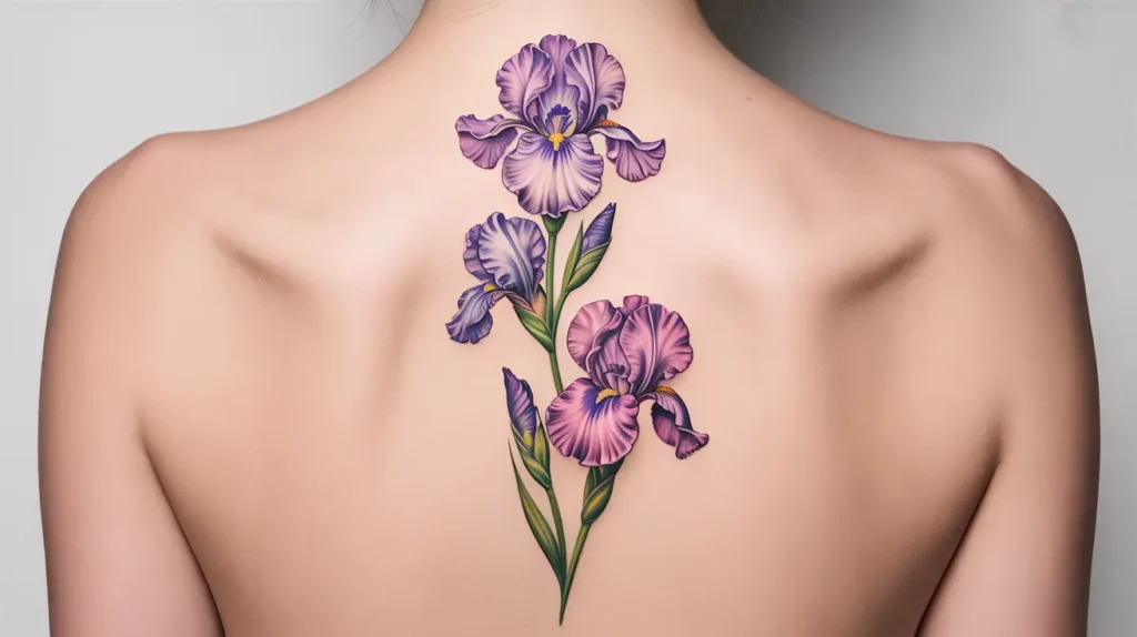 iris flower tattoo on spine
