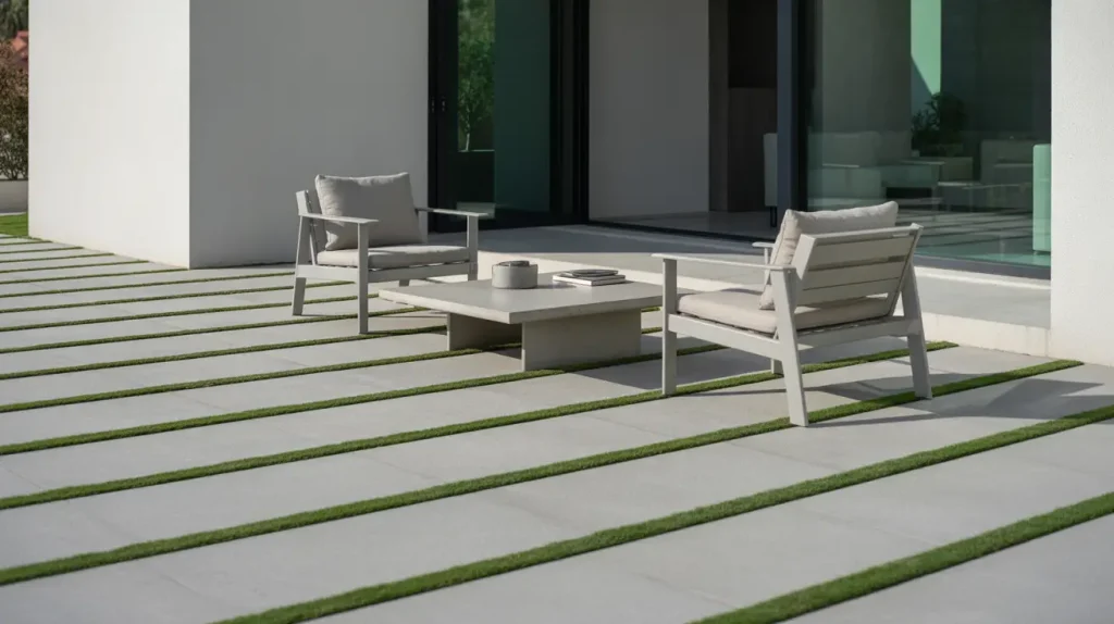 modern concrete patio ideas with grass