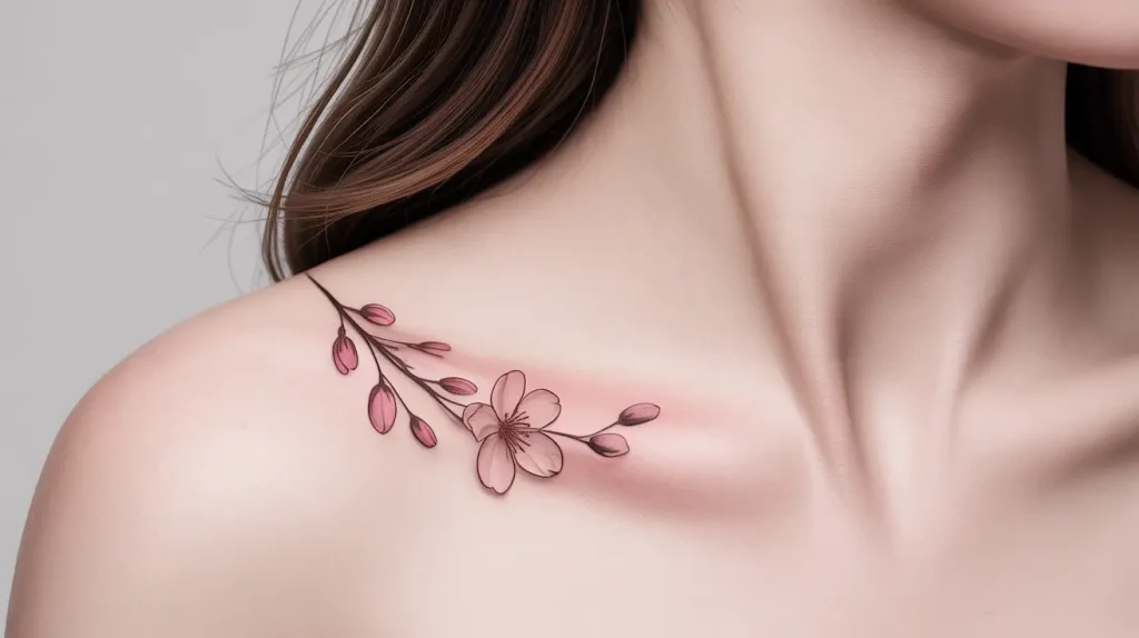 single tiny cherry blossom tattoo
