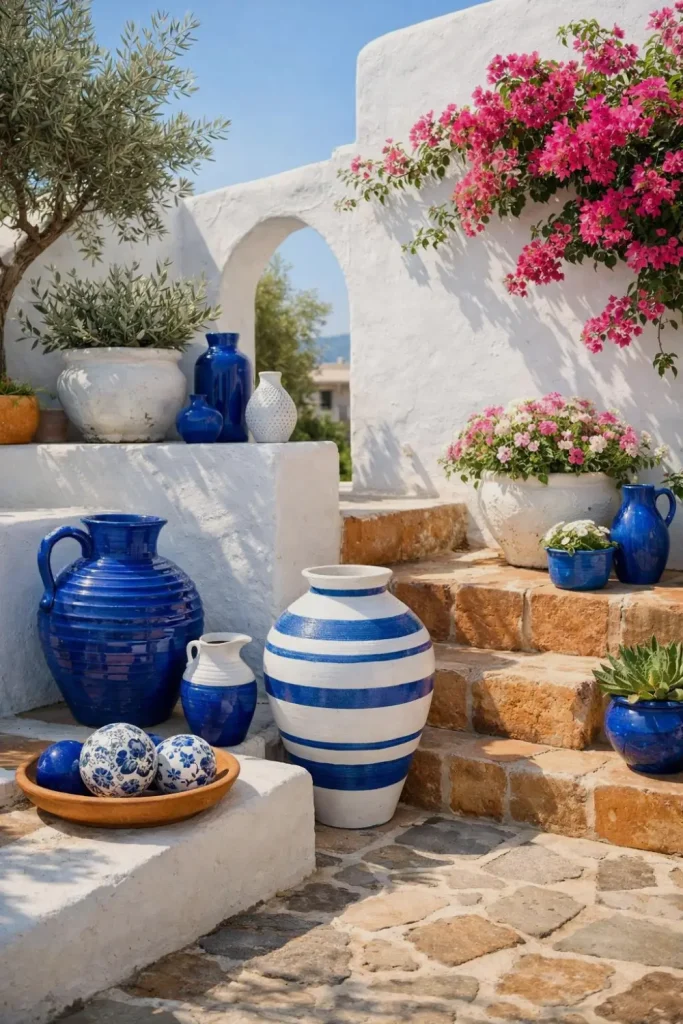 blue and white pottery accents