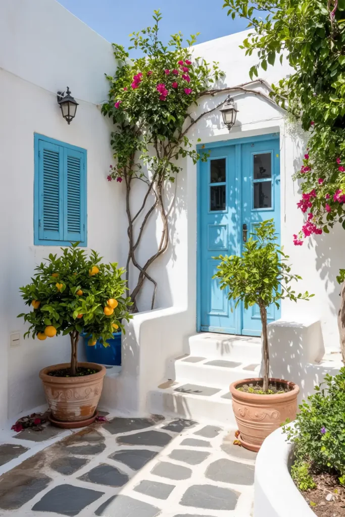 whitewashed mediterranean courtyard garden ideas