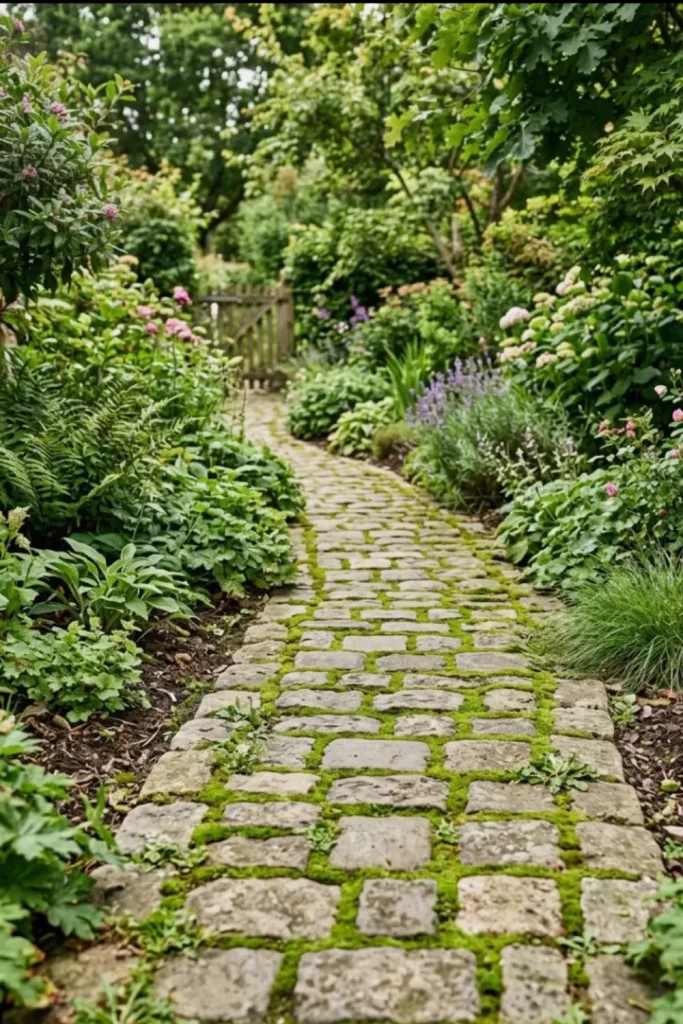 Cobblestone Path With Moss-Filled