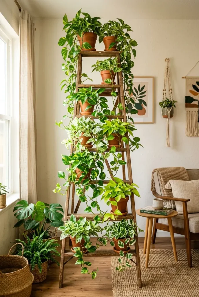 pothos climbing ideas on ladder