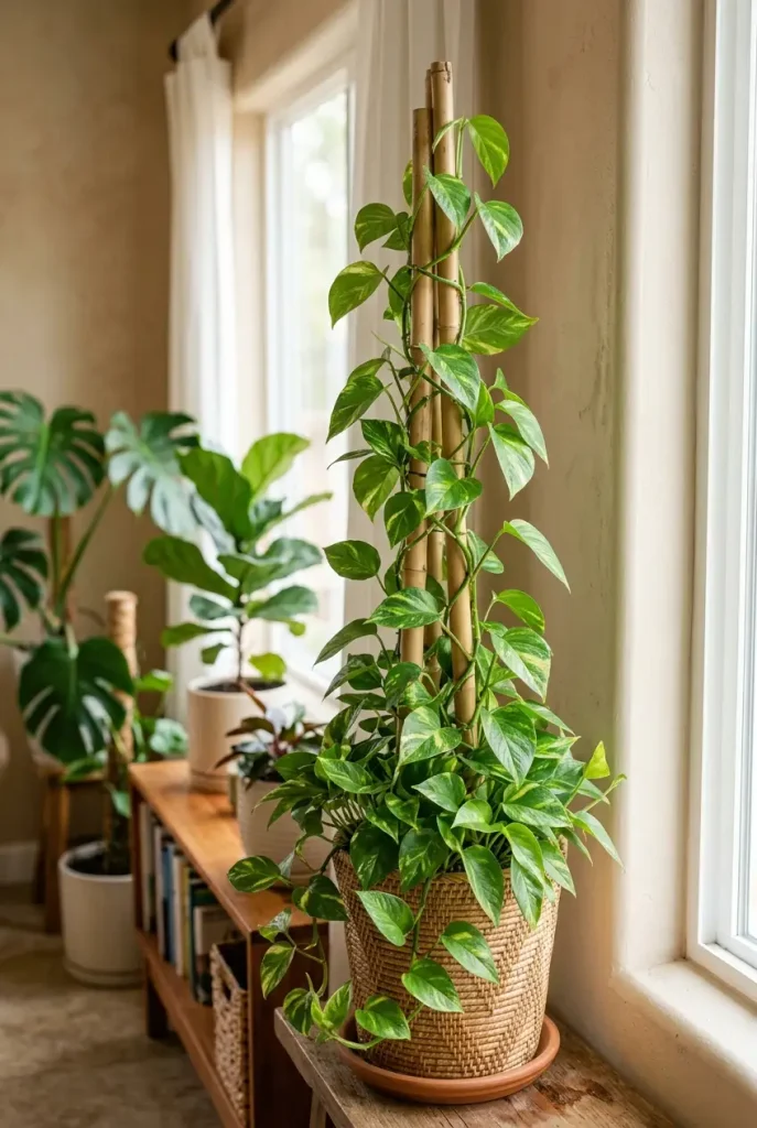 pothos climbing ideas bamboo