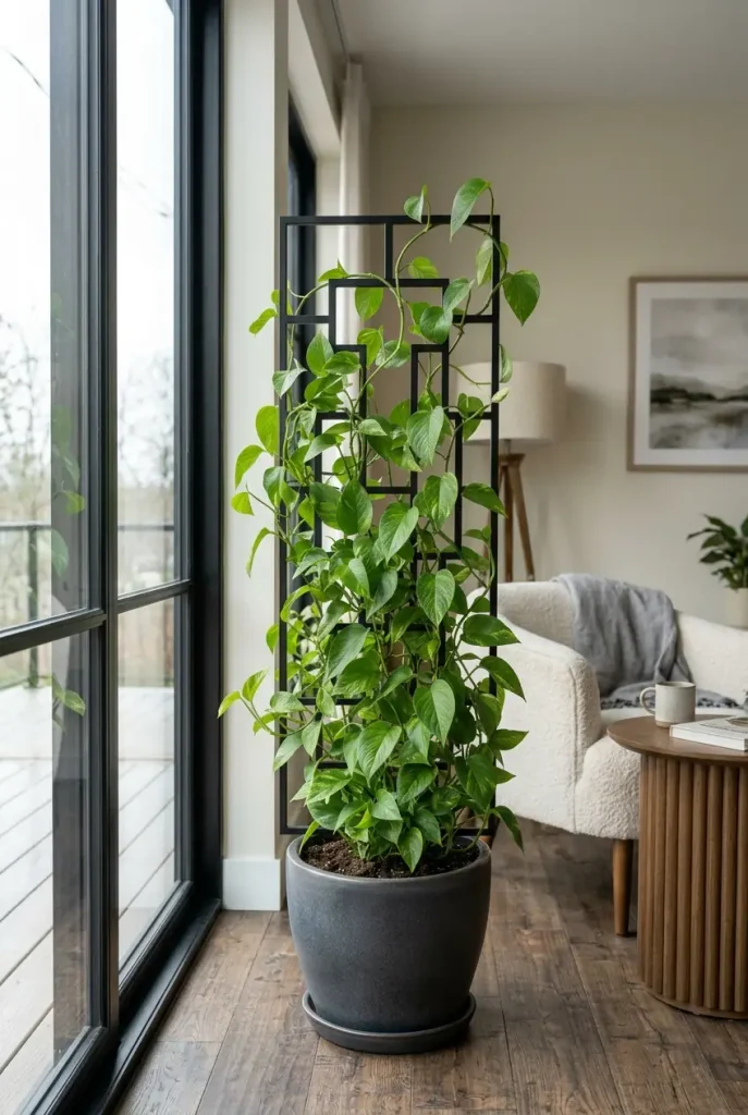 pothos climbing ideas on a metal trellis