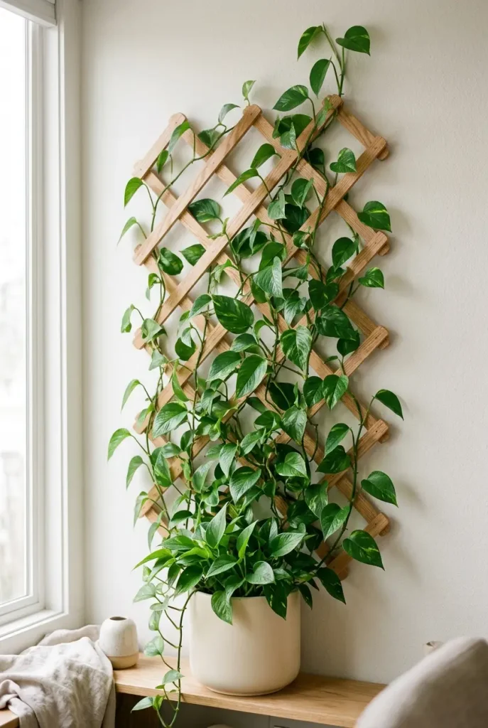 pothos climbing ideas on mounted wall